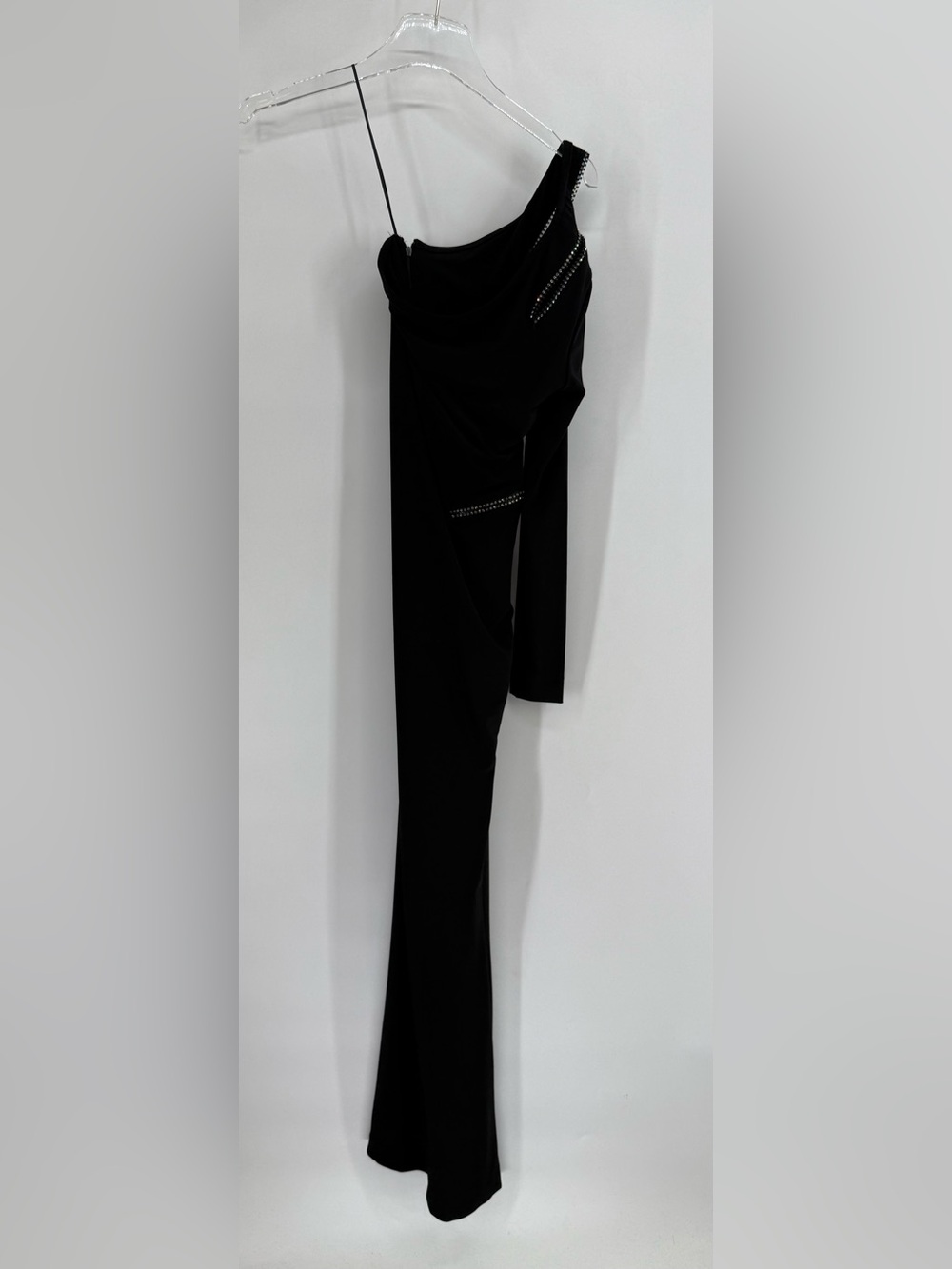 Cache black maxi one shoulder dress with embellished zipper size xs NWT